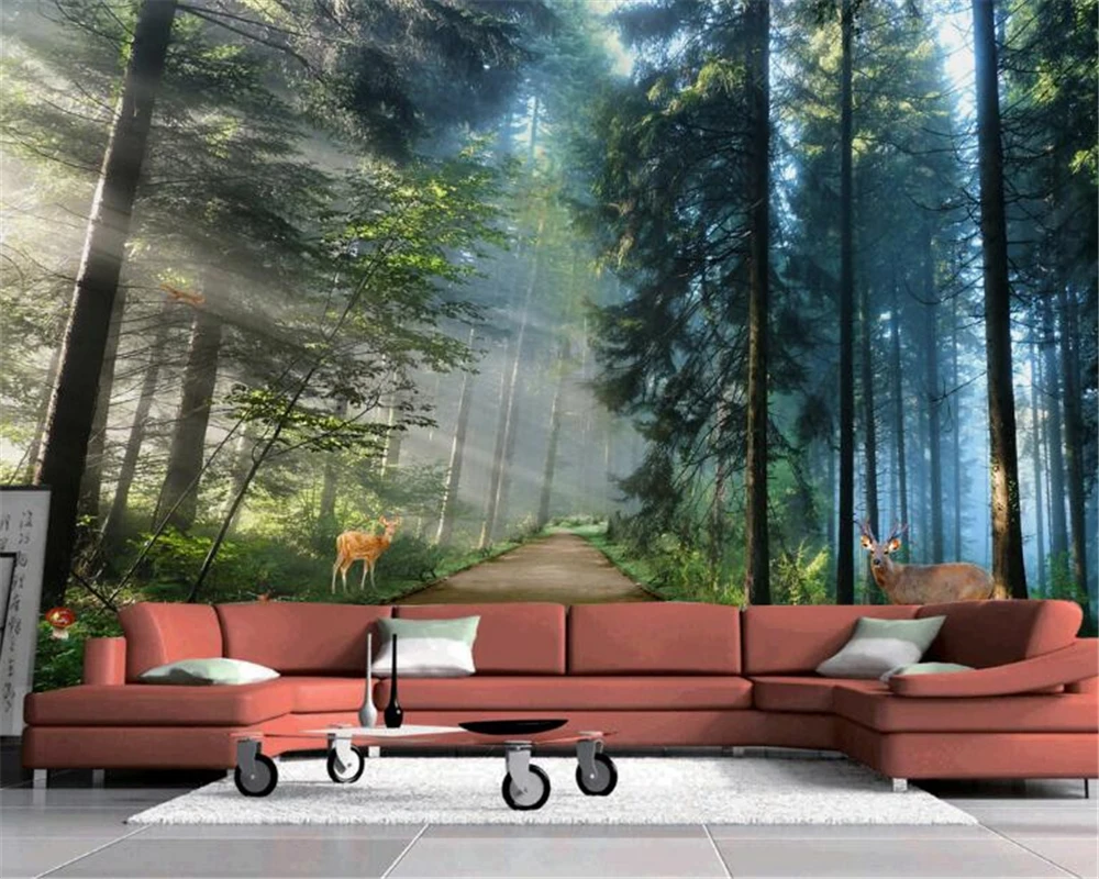 Beibehang пользовательские обои Природный Пейзаж солнечный лес Лось роспись