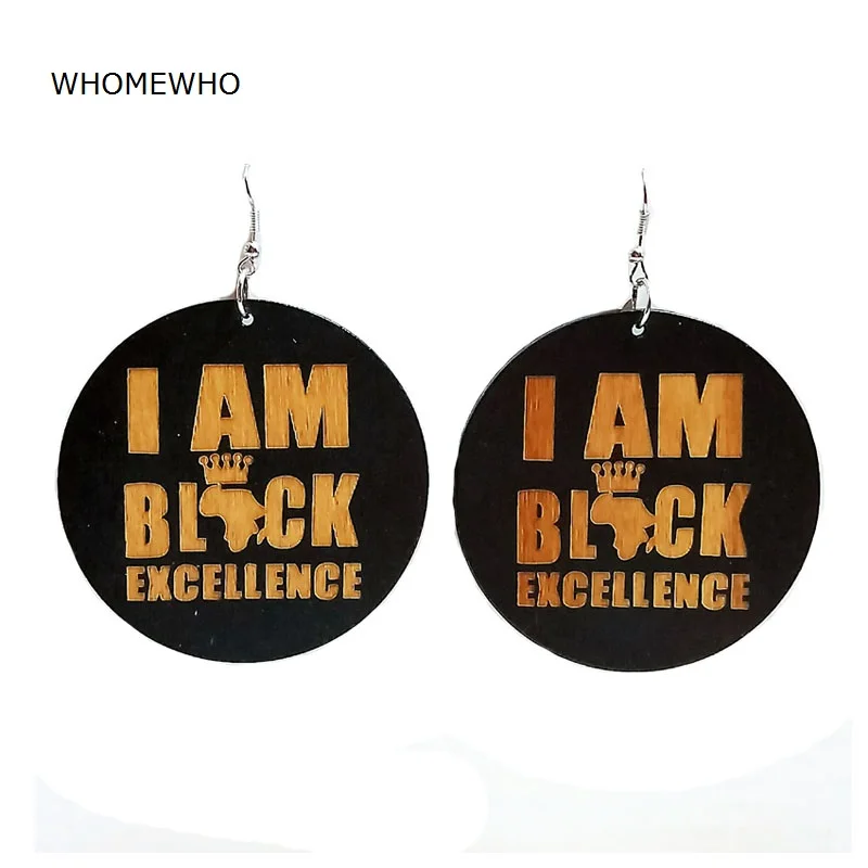 WHOMEWHo 60 см африканские деревянные серьги с надписью I AM BLACK EXCELLENCE винтажные