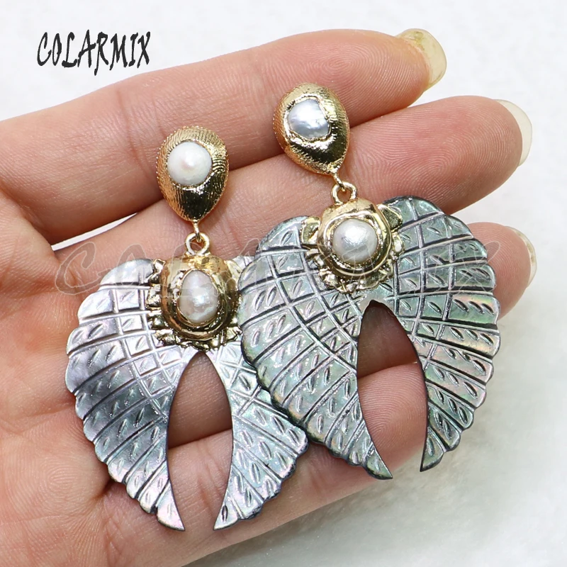 2Pairs Wing shape shell earrings gift for lady gray shells natural jewelry 9027 | Украшения и аксессуары