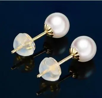 charming AAA 8-9mm round south sea white pearl stud earring 18k gold