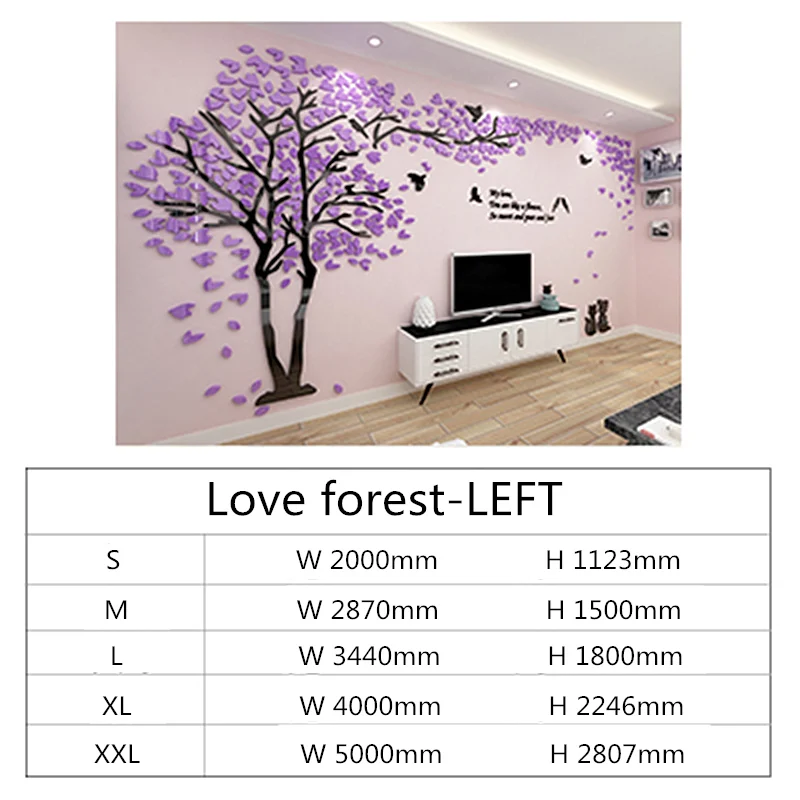 Light Purple-LEFT Креативное Дерево Любви 3D акриловая художественная Настенная Наклейка s для домашнего декора DIY подарок Диван ТВ фон Настенная Наклейка качественный плакат Pegatinas - Цвет: Light Purple-LEFT