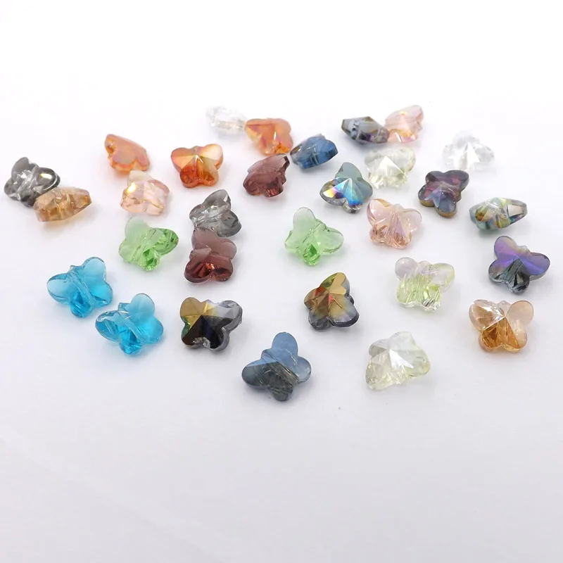 QIAOHE 50 шт стеклянные хрустальные бусины в форме бабочек свободные бусины Смешанные 10x8 мм для изготовления ювелирных изделий # QHGZ64