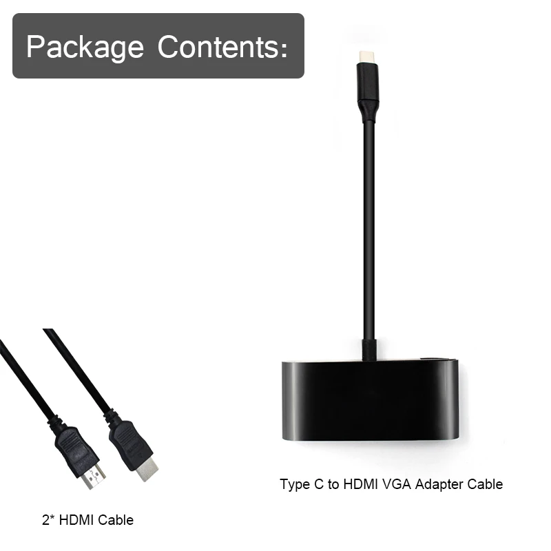 2 шт 4K USB C TYPE C к HDMI VGA концентратор адаптер с 3,5 мм USB2.0 3 в 1 для Macbook/pc HDMI VGA кабель USB-C концентратор док-станция - Цвет: with HDMI Cable