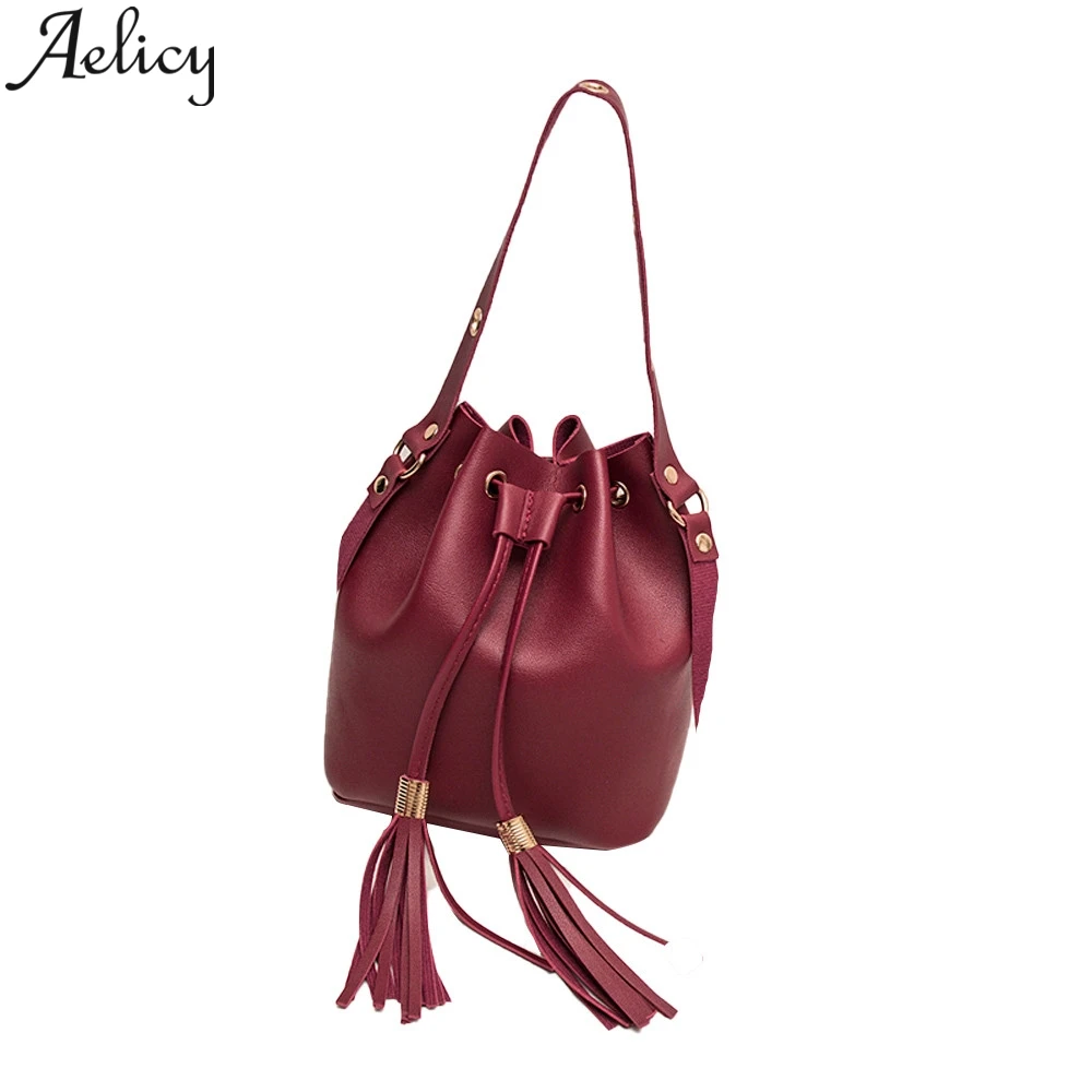 RD Aelicy, модные женские кожаные сумки на плечо ярких цветов, клатч, сумка для женщин, сумки-мессенджеры, женские сумки с кисточками, сумка-мешок - Цвет: RD