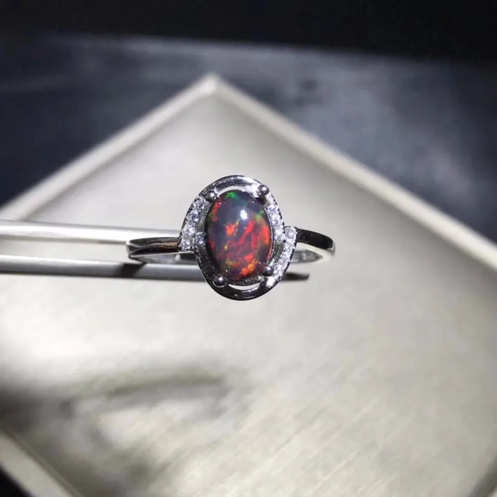 Uloveido черные кольца с огненным опалом Стерлинговое Серебро 925 пробы 6*8 мм
