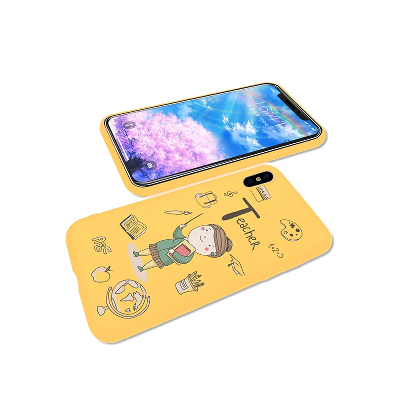 Милый мультяшный чехол для телефона с рисунком учителя iPhone 5 SE XS XR 6 6S Plus желтый