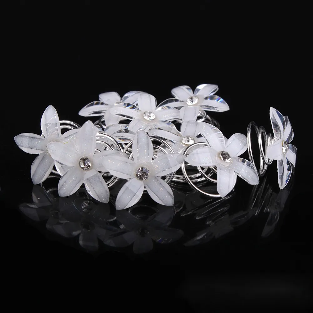 12 шт. заколки для волос с белыми кристаллами Стразы Цветок крутящаяся спираль