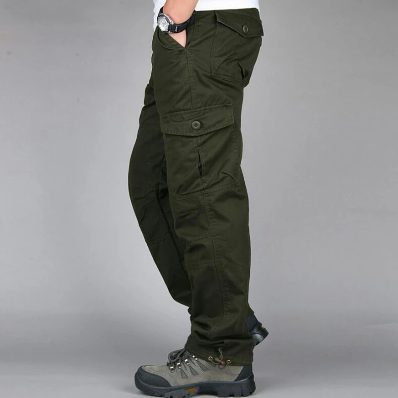 Men's Casual Pants Loose Straight Multi Pocket Trousers Outdoor Overalls pantalones hombre Male jogger tactical cargo pants