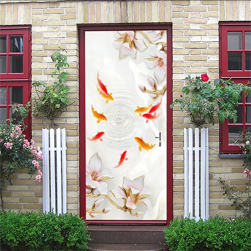Наклейки на дверь в виде рыбьего цветка европейские 3D водонепроницаемые