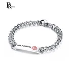 Браслет с идентификацией для мужчин и женщин, ювелирное изделие из нержавеющей стали с медицинской биркой с предупреждением о диабете, тип 2