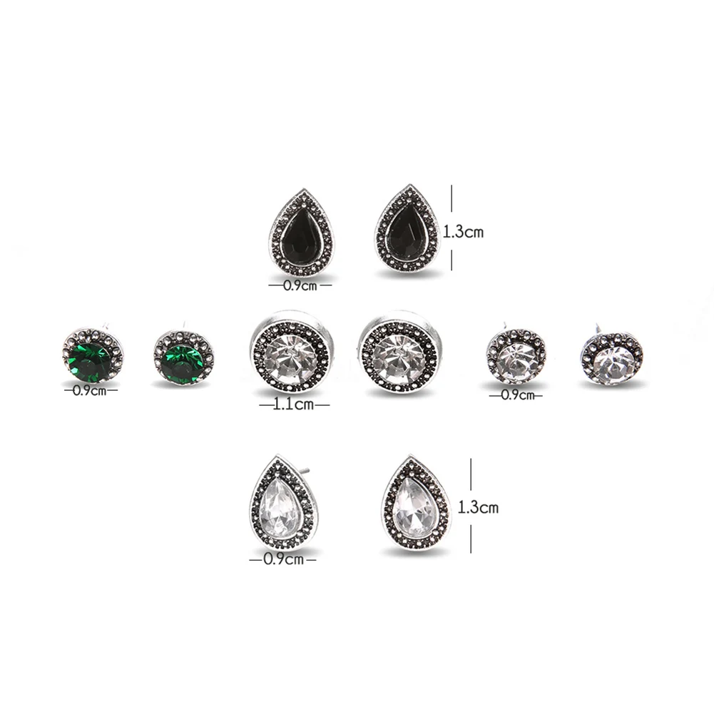 5 Pairs Round Waterdrop Shape Ear Studs Set Women Retro Party Earrings Jewelry | Украшения и аксессуары