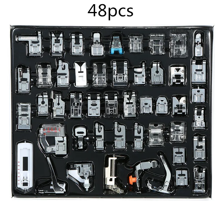 48pcs 32/42/48/52 шт бытовой швейной машины ног набор комплект ювелирных изделий с коробкой оснастки для Brother Singer ступить швейная фурнитура - Цвет: 48pcs