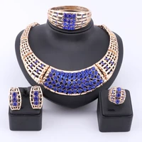 african beads jewelry set dubai gold color luxury rhinestone women wedding party necklace bangle earring ring fine jewelry sets