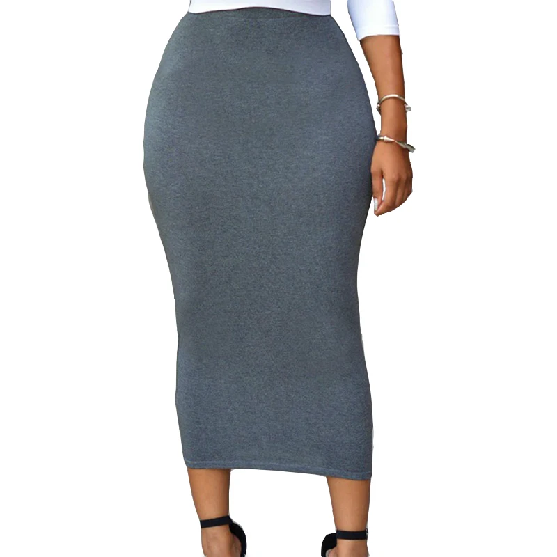 Женская длинная однотонная юбка макси из хлопка с высокой талией повседневная