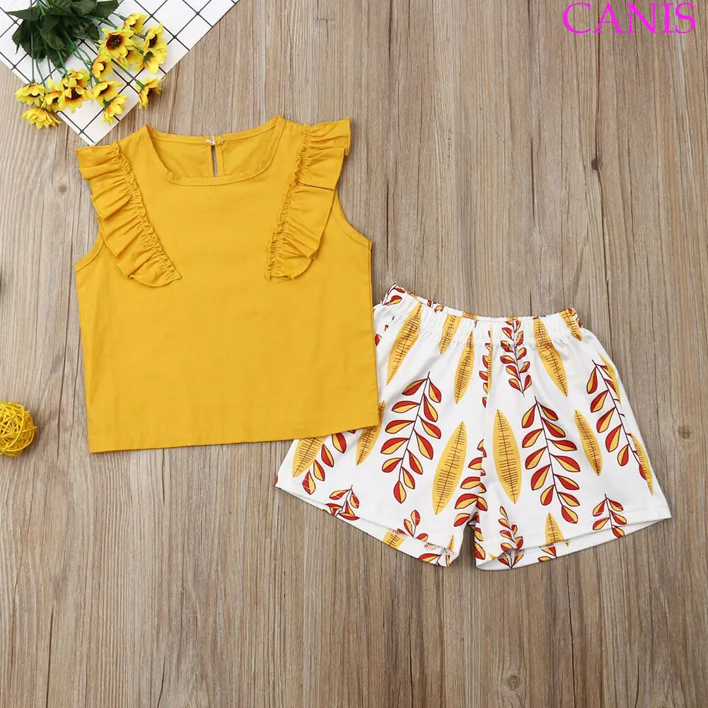 Новинка лета 2019 красивый комплект одежды для маленьких девочек однотонный жилет