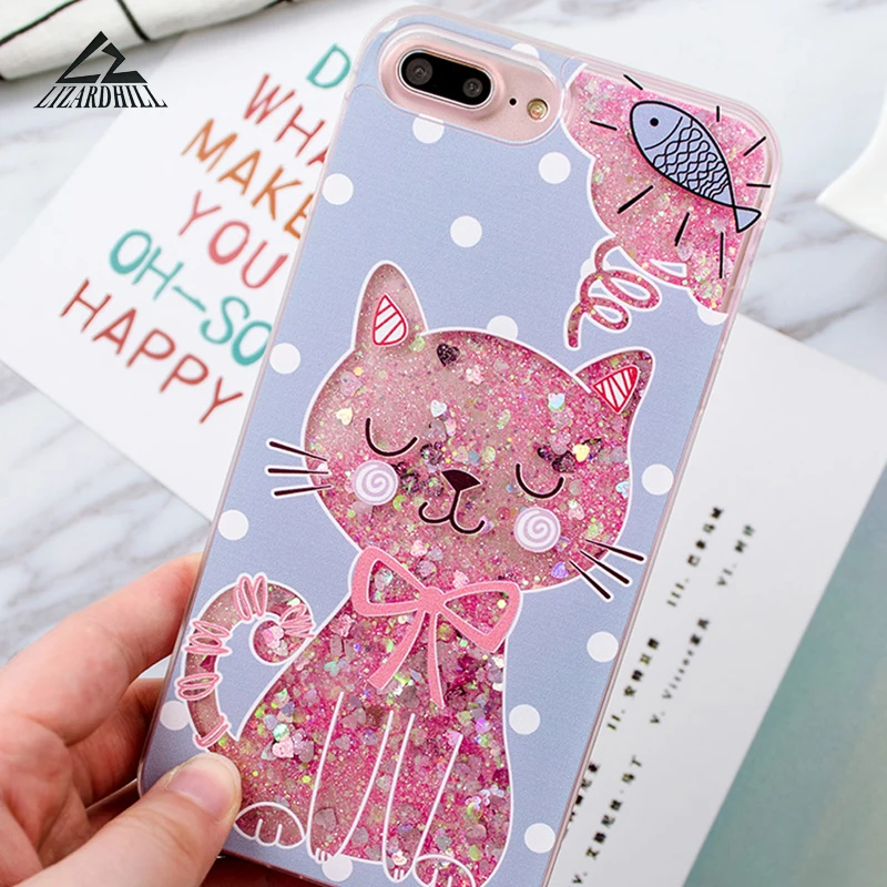 Lizardhill блеск динамический жидкость мультфильм милый кот рыбы олень Чехлы для