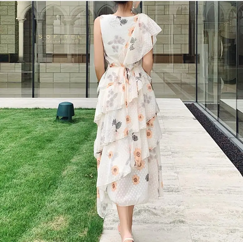 Брендовое дизайнерское платье с оборками длинное принтом 2019 Ранняя осень новое в