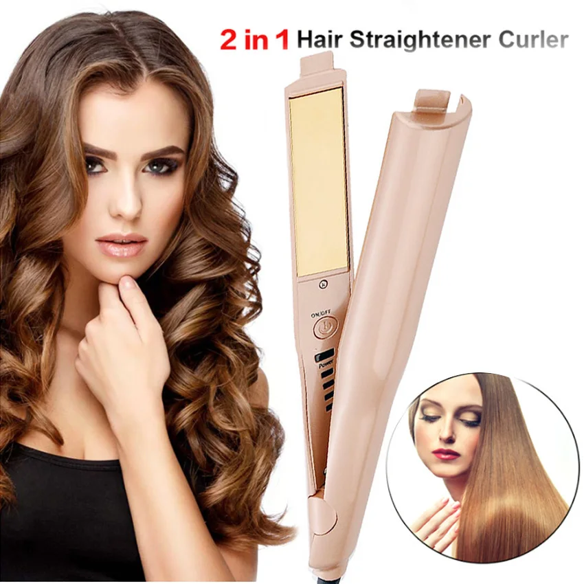 

Hair Curler and Straightener 2 in 1 Twist Curling Iron Straightening Professional Negative Ion Flat Iron Curling Hair