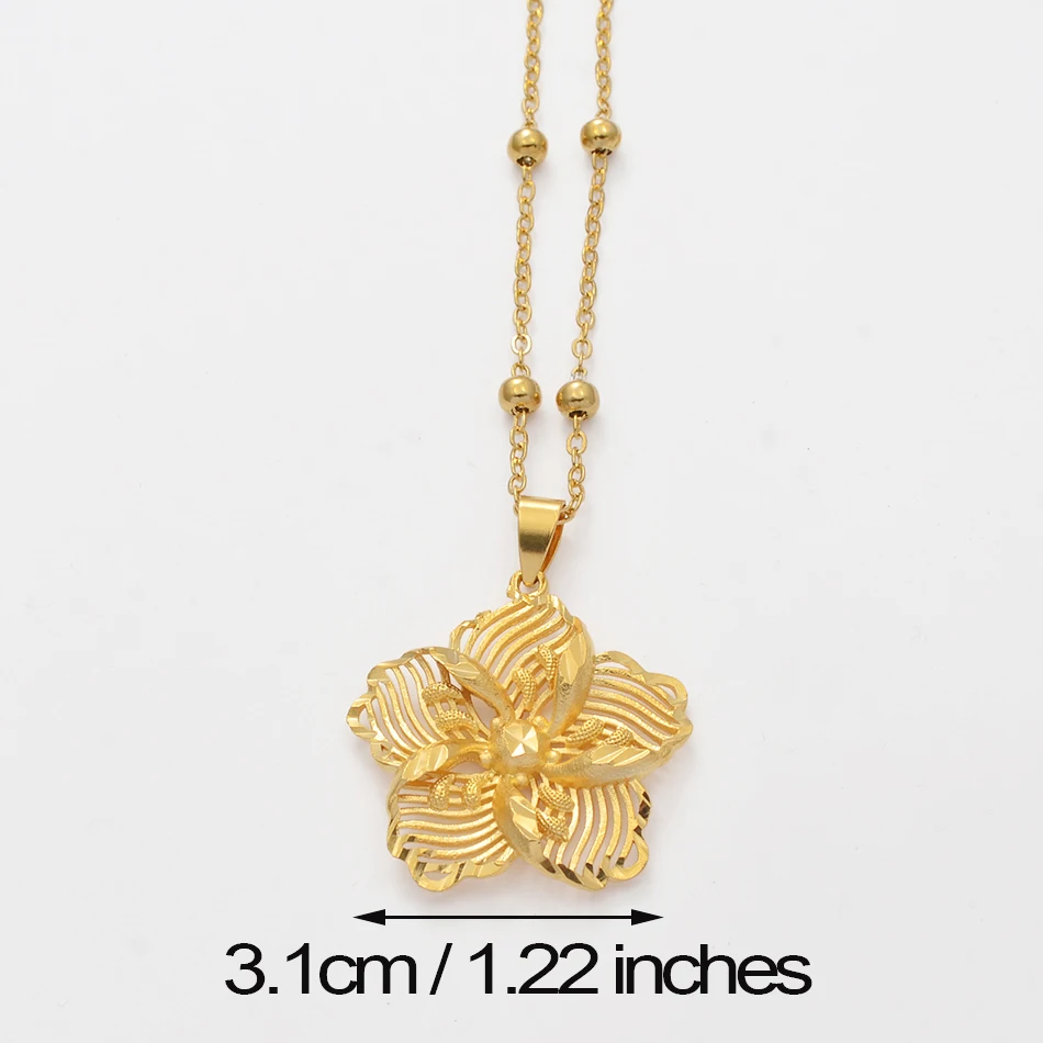 Anniyo Gold Color Flower Pendant Ball Beads Necklaces for Women Girls Flowers Jewelry Birthday Gifts #001236 | Украшения и