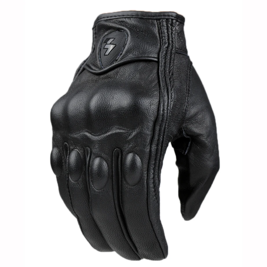 

Top Guantes Fashion Glove real Leather Full Finger Black moto men Motorcycle Gloves Motorcycle Protective Gears Motocross Glove