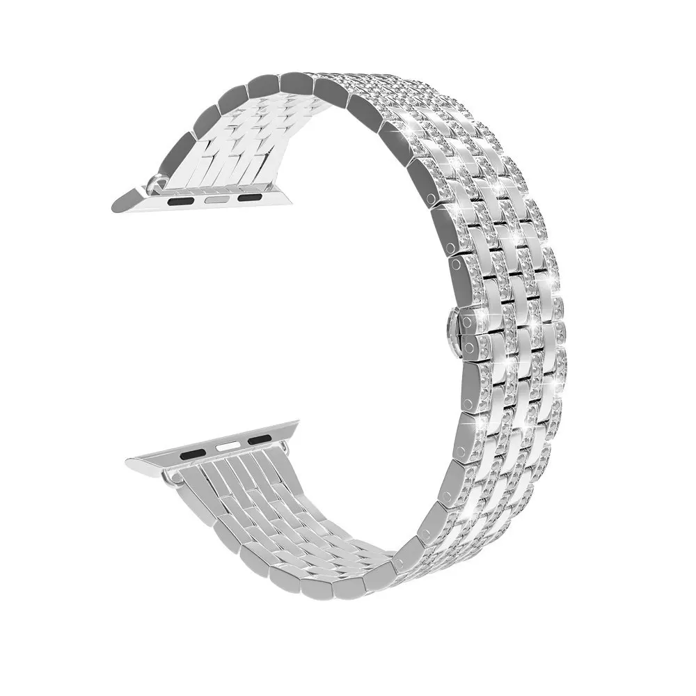 silver Роскошные Стразы, бриллиантовый ремешок для apple watch 44 мм 42 мм 40 мм 38 мм металлический ремешок из нержавеющей стали для iWatch серии 5 4 3 2 1 - Цвет ремешка: silver