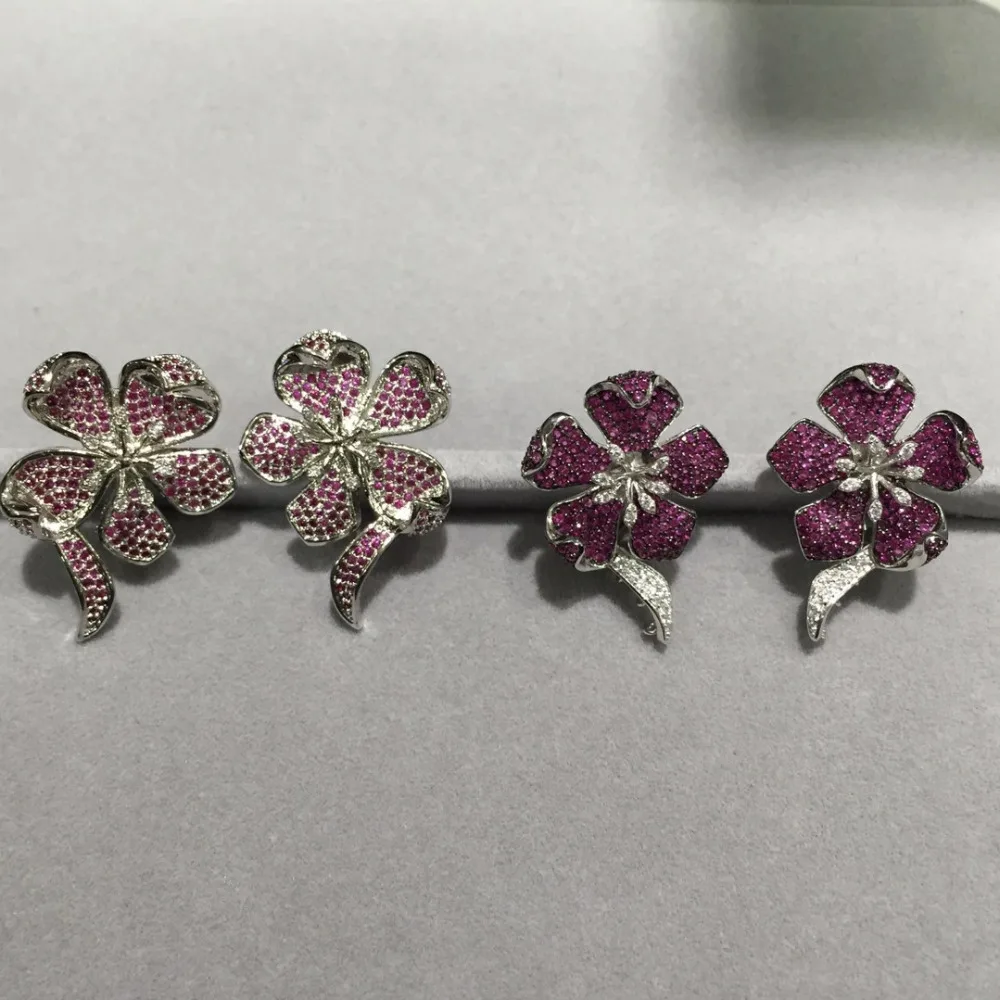 Серьги-пусеты в виде цветов из стерлингового серебра 925 пробы розовые и красные