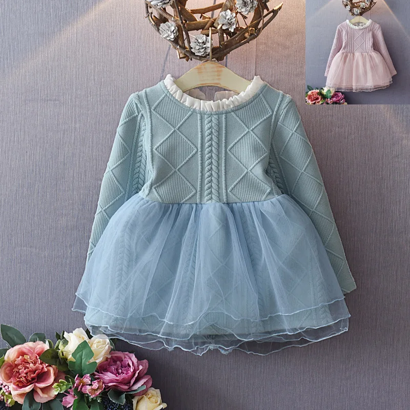 Girl Winter Sweater Dress 2019 Fashion Spring Autumn Princess Long Sleeve Splicing TuTu Kid Sweaters For |