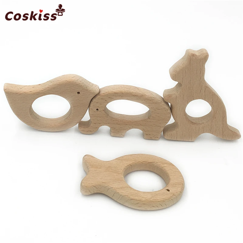 DIY Baby Teether Toys Organic Natural Beech Wooden Elephant-Bird-Fish-Kangaroo Hand Cut Gift | Мать и ребенок