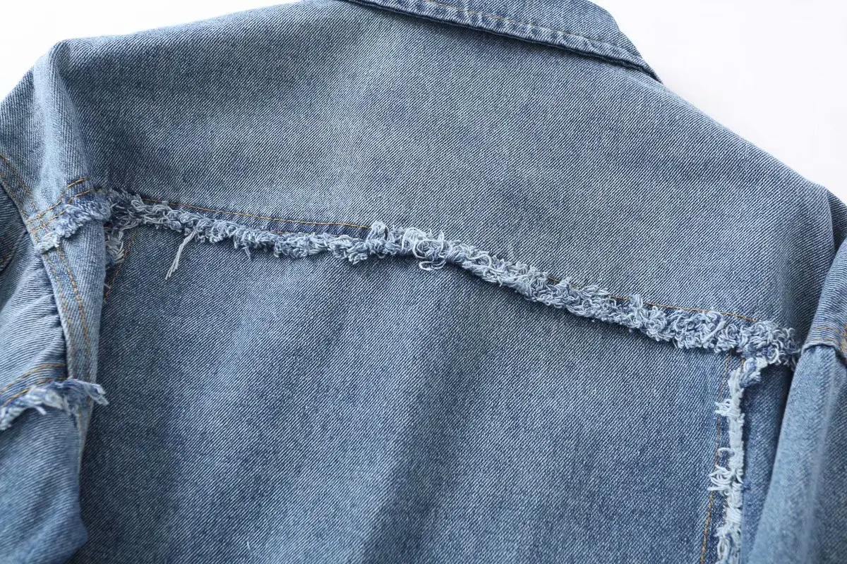 High quality 2020 spring and autumn contrast color sleeve lapel broken denim jacket | Женская одежда