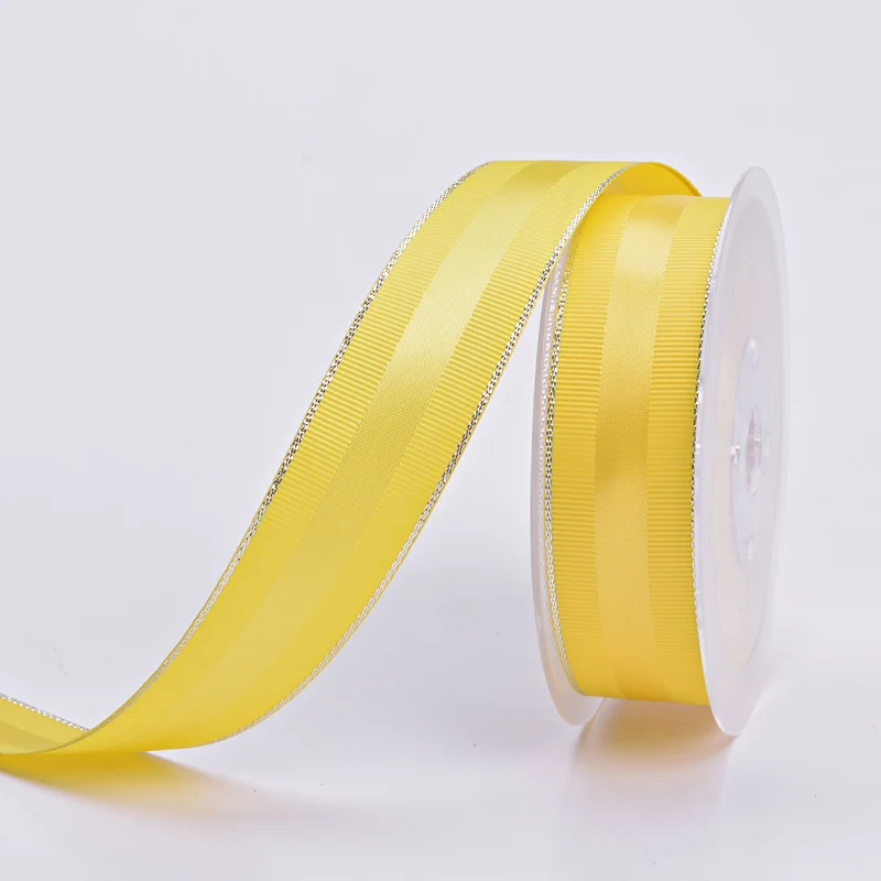 lemon 640 YAMA атласная лента с серебристыми краями 100 ярдов 9 16 25 38 мм и 3/8 5/8 1 1-1/2 дюйма, вечерние ленты для волос на Рождество и свадьбу - Цвет: lemon 640