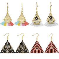 tumbeelluwa handmade glass seed bead tassel bohemian dangle earrings for women