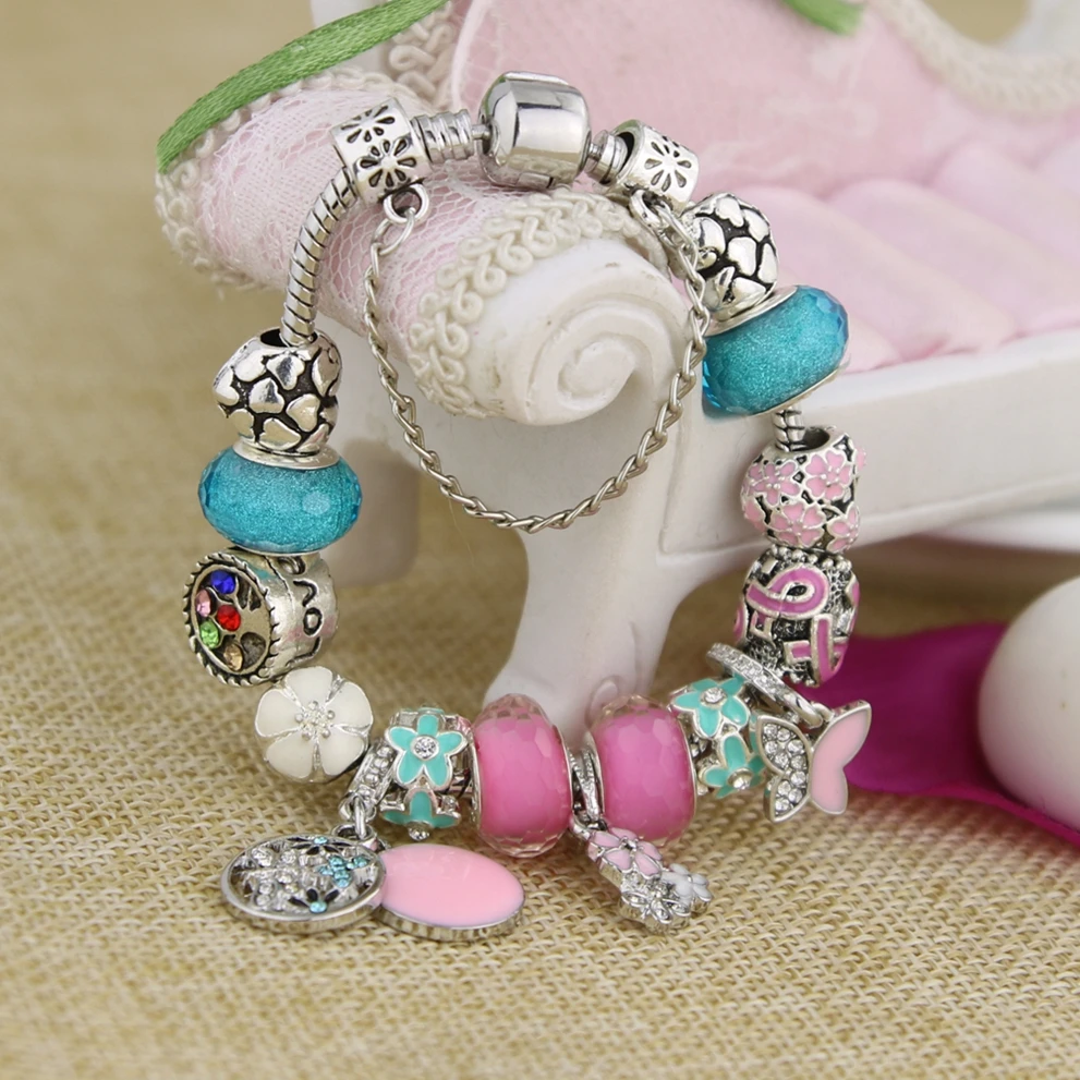 Женские браслеты шармы KEORMA браслет из розовой ленты с цветами и бабочками