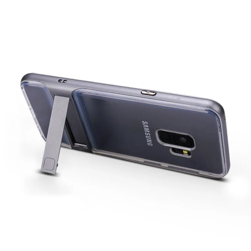 Серый ITEUU S9/S9PLUS PC TPU чехол с подставкой для samsung Galaxy S9 S9 Plus чехол s Мягкие силиконовые прозрачные чехлы с подставкой - Цвет: Серый
