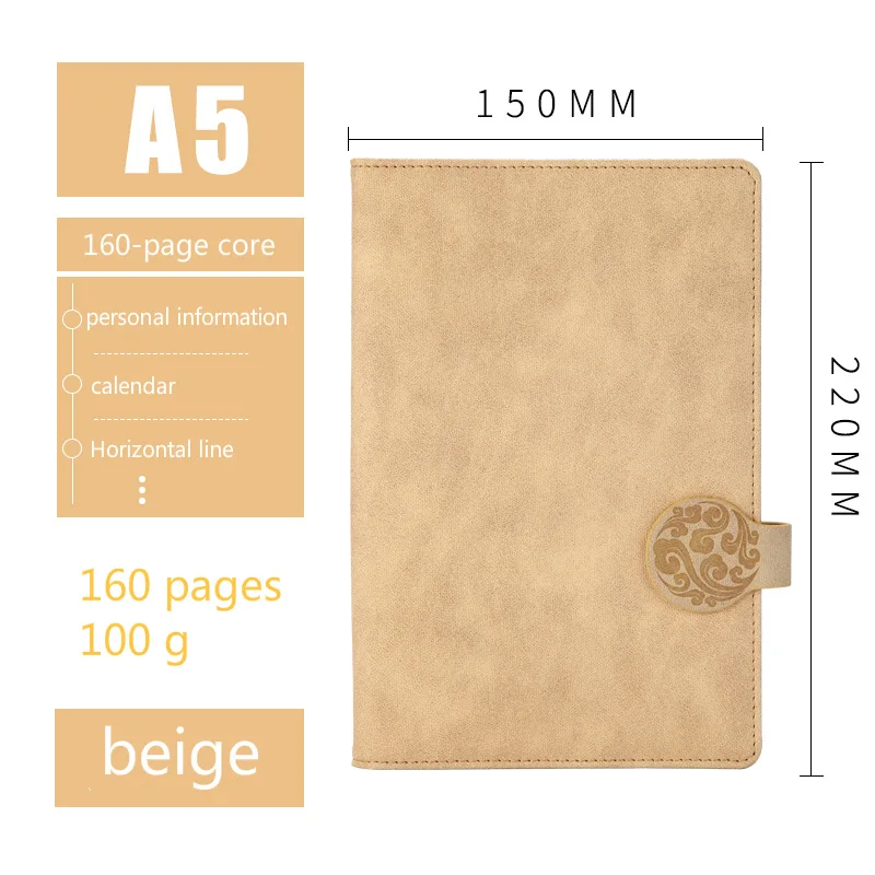 A5-beige Бизнес-блокнот офисный креативный канцелярский ретро кожаный Рабочий блокнот женский дневник простая книга запись встречи a5 блокнот - Цвет: A5-beige