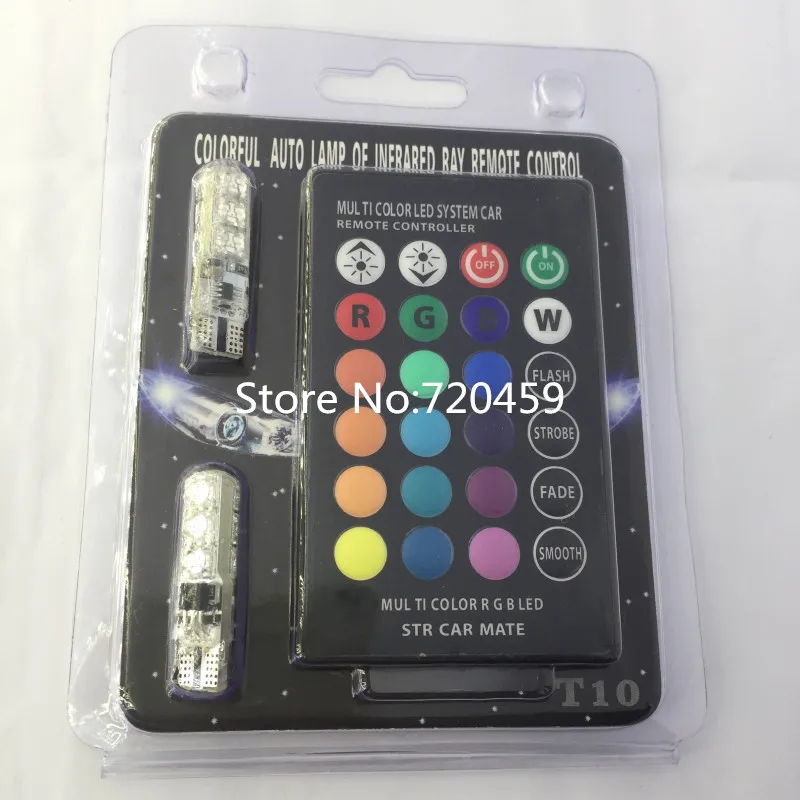 

3 Set 6pcs T10-RGB Light 5050 SMD Colorful LED Car Interior Wedge Side Lamp Bulb Strobe with 3pcs Wireless Remote RGB Controller