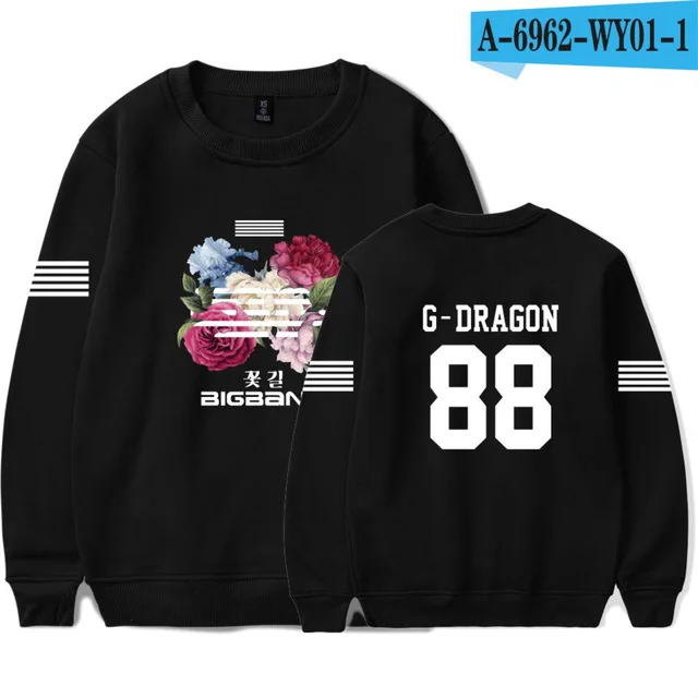 black Bigbang big bang bangtan Толстовка kpop Корейская harajuku Толстовка moletom feminino модный брендовый спортивный костюм размера плюс 4xl - Цвет: black