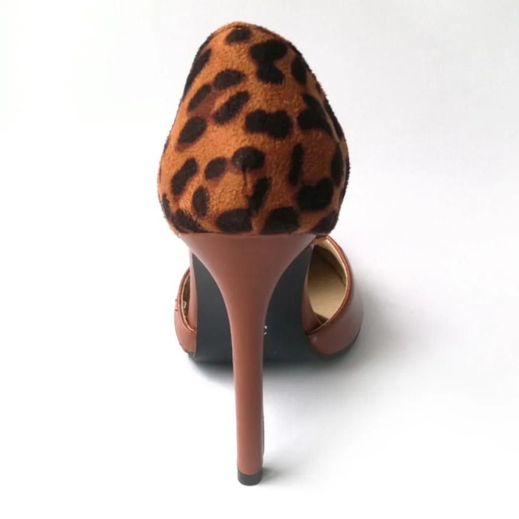 Женские леопардовые элегантные туфли на тонком высоком каблуке с открытым