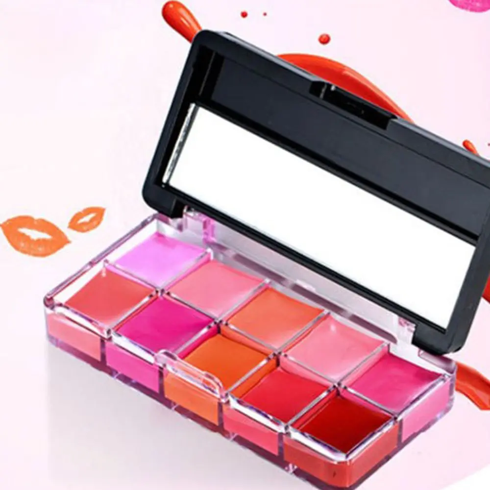 10 цветов макияж блеск для губ Палитра сексуальный Увлажняющий блеск для губ мерцающий Питательный Увлажняющий блеск для губ с зеркалом набор для макияжа