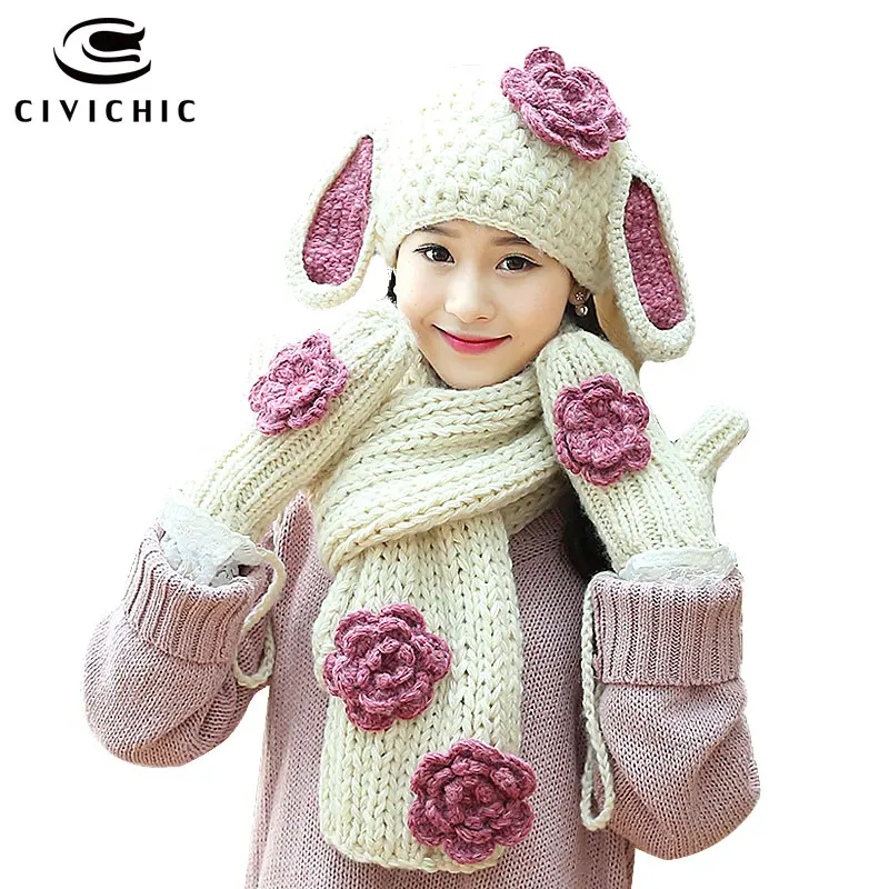 3 шт. детские вязаные шапки шарф и перчатки с ушками кролика|scarf glove|hat scarf glovesknitted hat