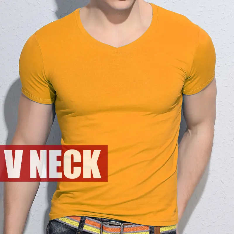 V Collar Orange Новинка, стильная мужская летняя футболка с коротким рукавом, облегающие хлопковые футболки с v-образным вырезом для мужчин, большие размеры до 4XL 5XL, мужские футболки для фитнеса - Цвет: V Collar Orange
