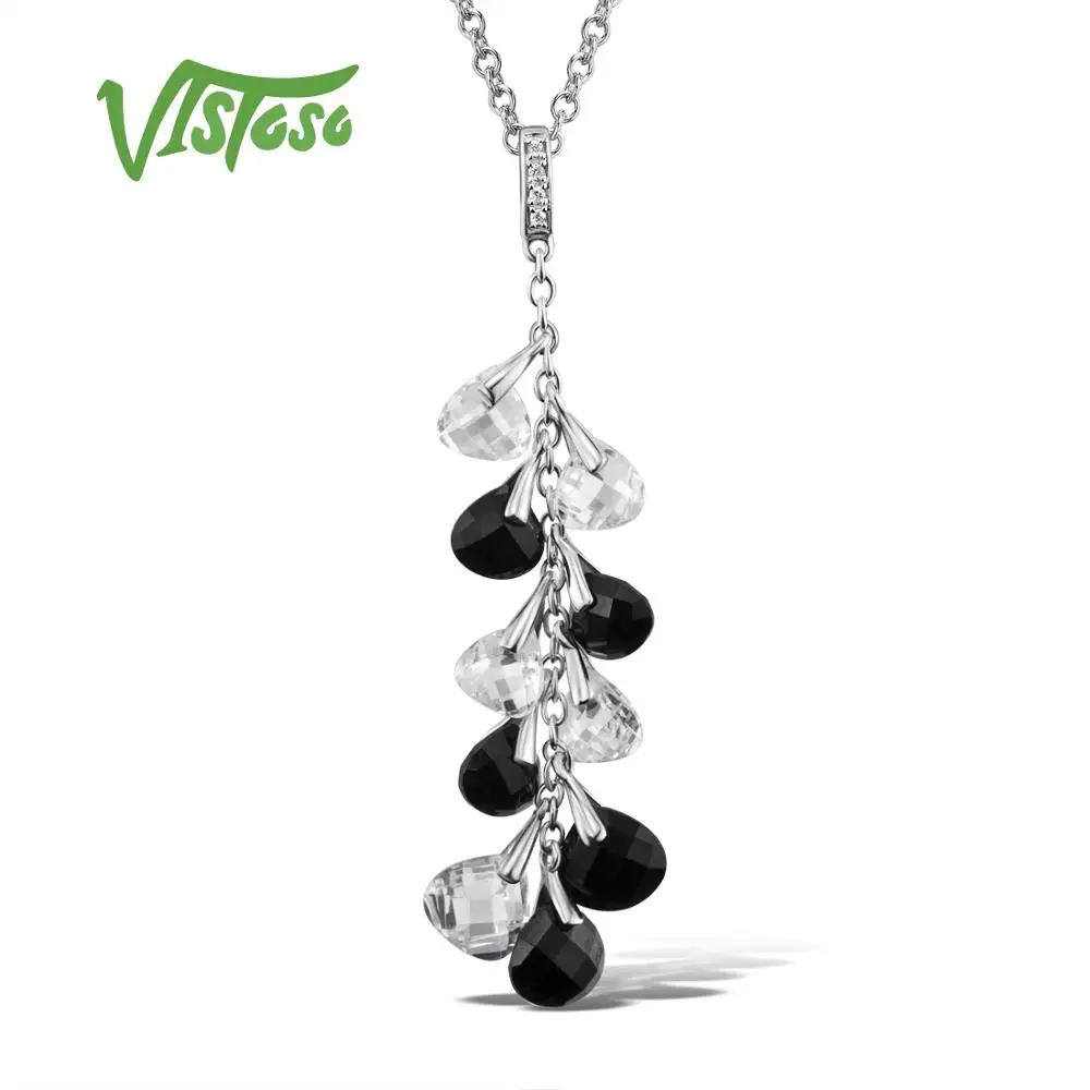 VISTOSO серебряные ожерелья подвески для женщин натуральный камень подвеска