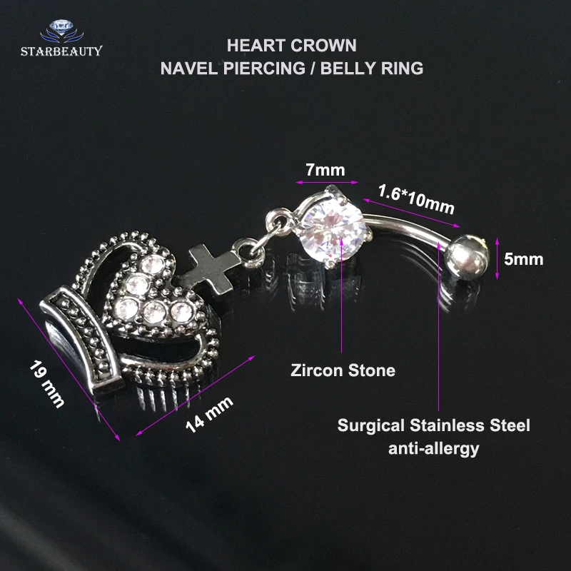 Белый Bijoux сердце Корона Пирсинг живота Ombligo Ретро болтается номбрил пупка Кольца