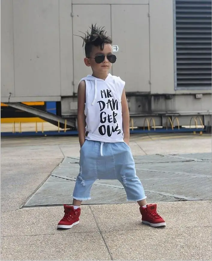 Children Clothing Boys Summer Cartoon Mickey Hooded Top Denim Pants Sport Suit Baby Kids Street Dance T Shirt Jeans Clothes Sets |