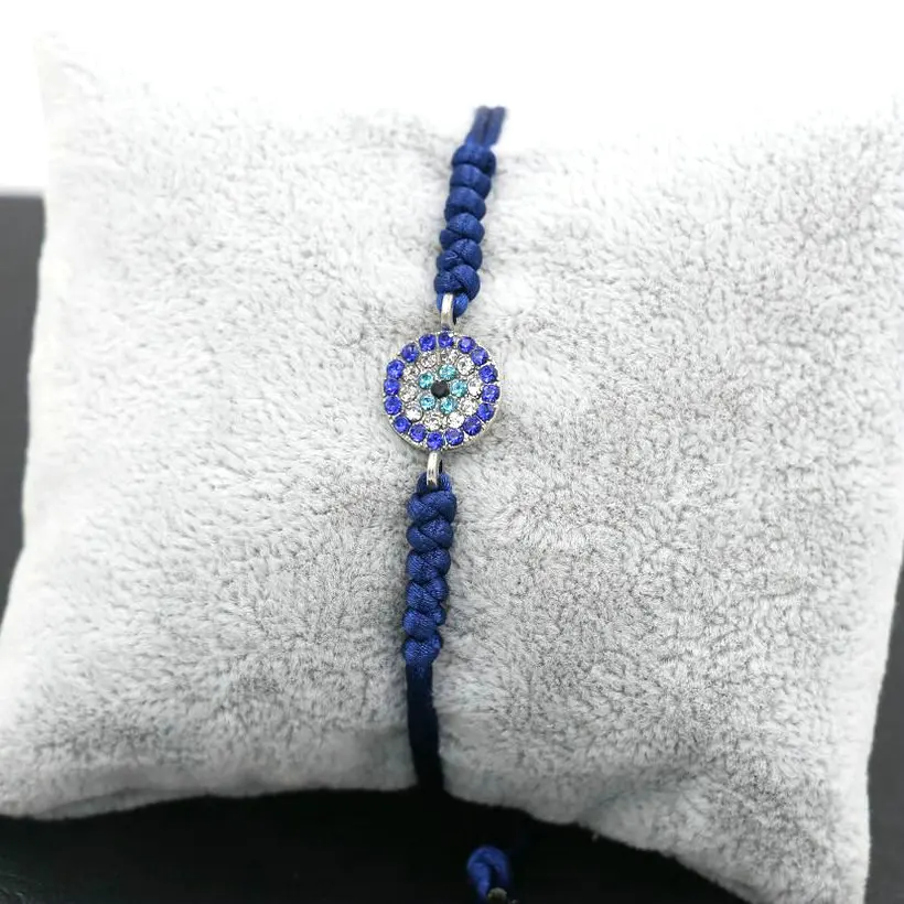 eye dark blue color Минимализм инкрустация голубой циркон Турецкий Дурной глаз плетеные браслеты для мужчин тонкий черный красный нить браслет для женщин подарок для влюбленных - Окраска металла: eye dark blue color