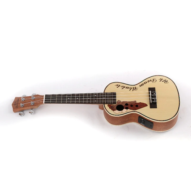 Электрическая укулеле музыкальная 23 дюймов Ель Sapele виноградное отверстие 4
