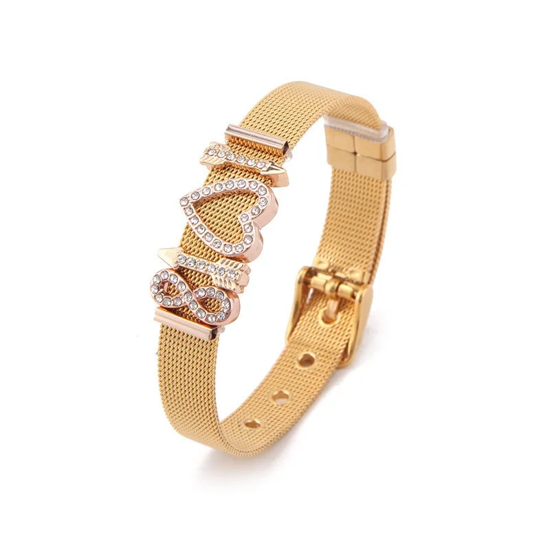 ARMNVNV Rhinestones Arrow Heart Number Eight Keepering DIY Personalized Stainless Steel Mesh Slide Charms Keeper Bracelet | Украшения и