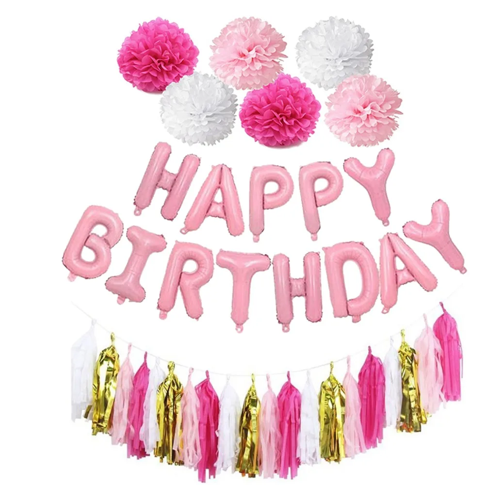 LAPHIL синий розовый бумажный счастливый день рождения баннер гирлянда латексные
