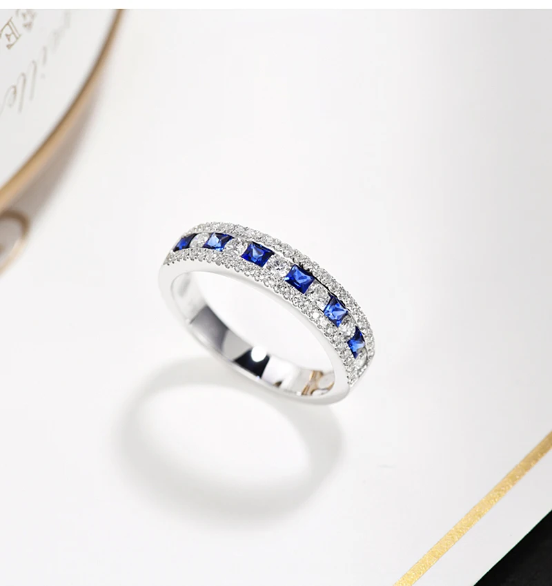 0,4 cttw натуральный драгоценный камень сапфир обручальное 18 k белого золота Настоящее Помолвочные кольца с бриллиантом для Для женщин Украшенные Юбилей подарок