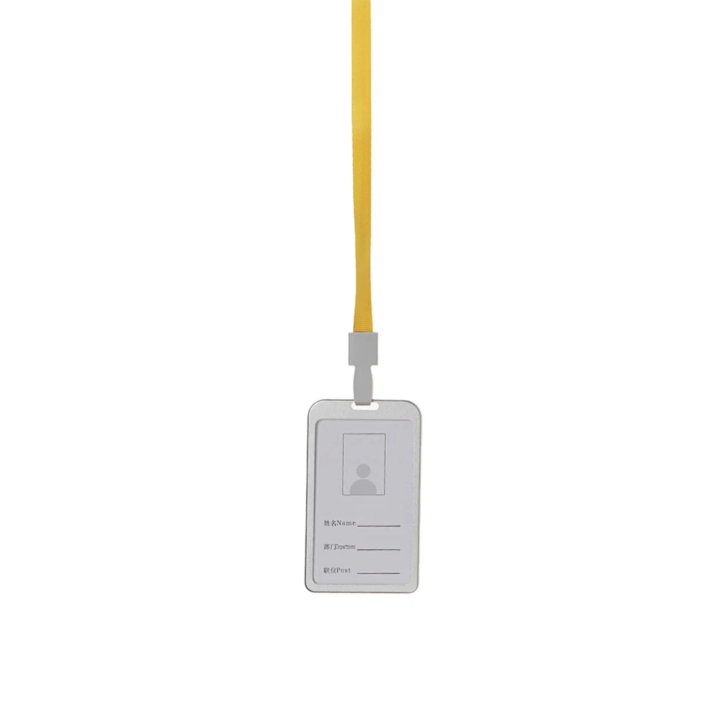 silver yellow 1 PC Aluminum Alloy Business Work Card ID Badge Vertical Metal Card Case Holders with Rope Office School Card Holder - Цвет: silver yellow