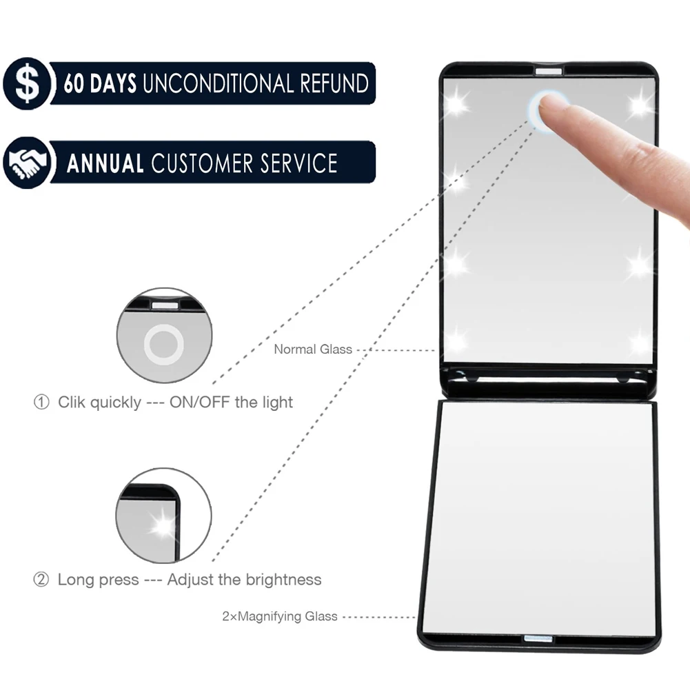 1 шт. портативный светильник для путешествий мини зеркало макияжа ручной ed